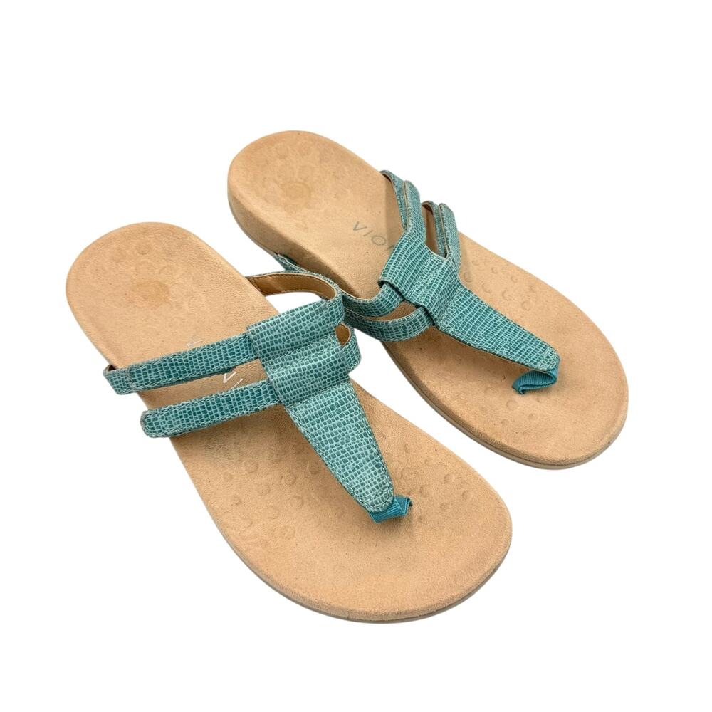 Vionic Elvia Turquoise Blue Snakeskin Embossed Comfort Thong Sandals Summer